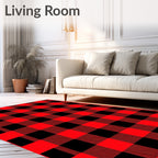Classic Red Black Buffalo Check Square Rug