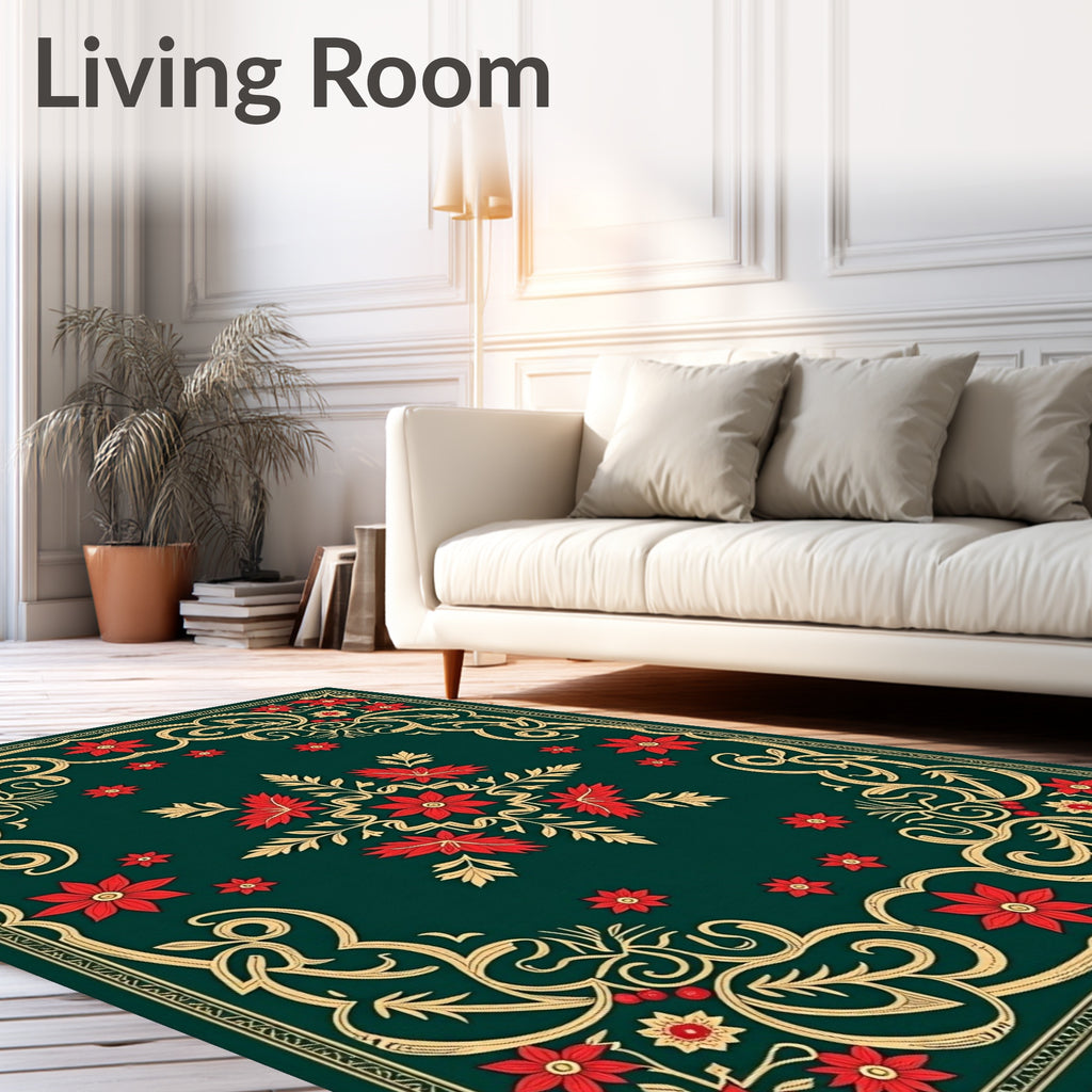 Emerald Red Floral Swirl Medallion Rug