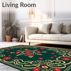 Emerald Red Floral Swirl Medallion Rug