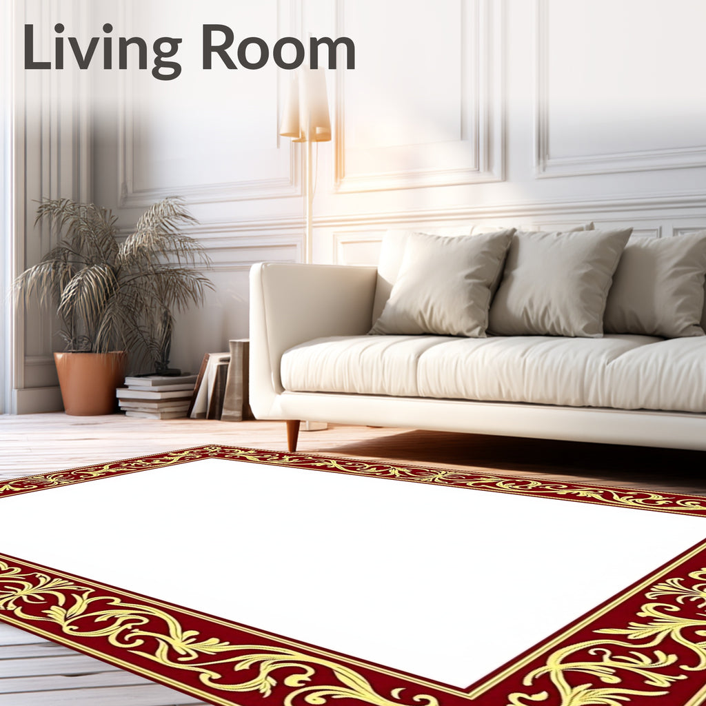 Burgundy Gold Floral Scroll Border Rug