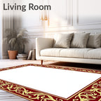 Burgundy Gold Floral Scroll Border Rug