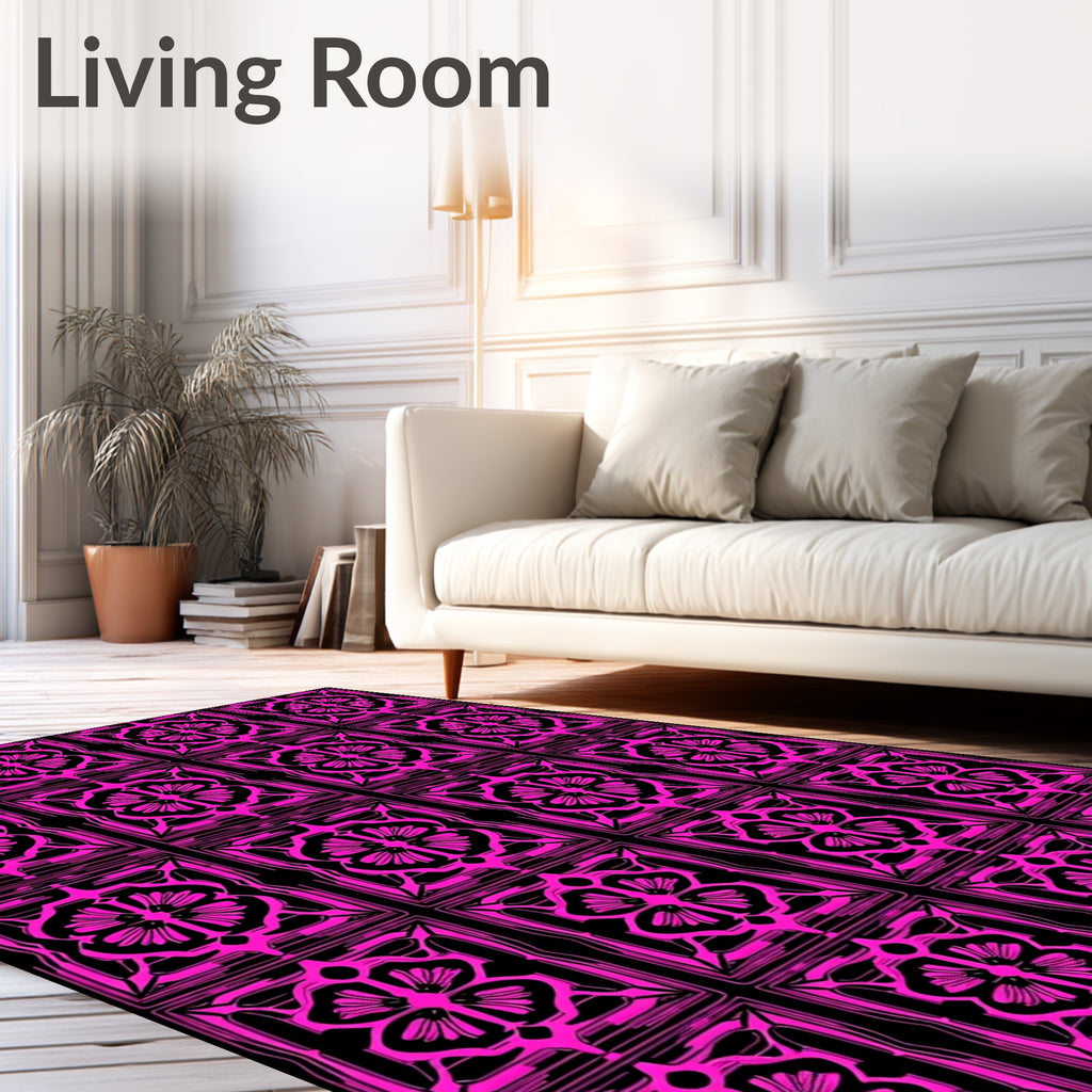 Hot Pink Floral Quatrefoil Blocks Rug
