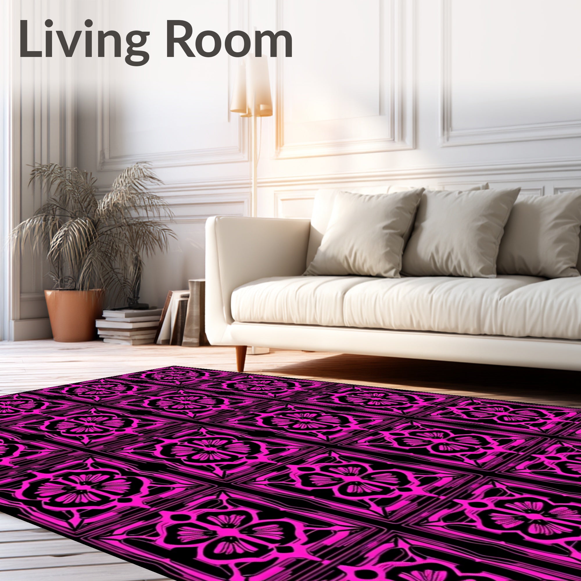Hot Pink Floral Quatrefoil Blocks Rug
