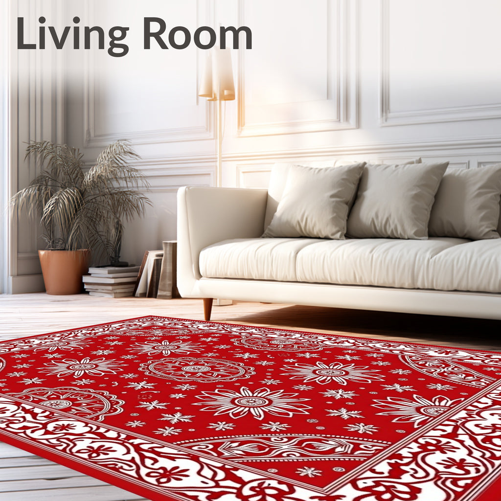 Scarlet White Floral Medallion Border Rug