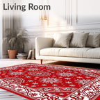 Scarlet White Floral Medallion Border Rug