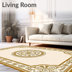 Golden Cream Arabesque Medallion Border Rug