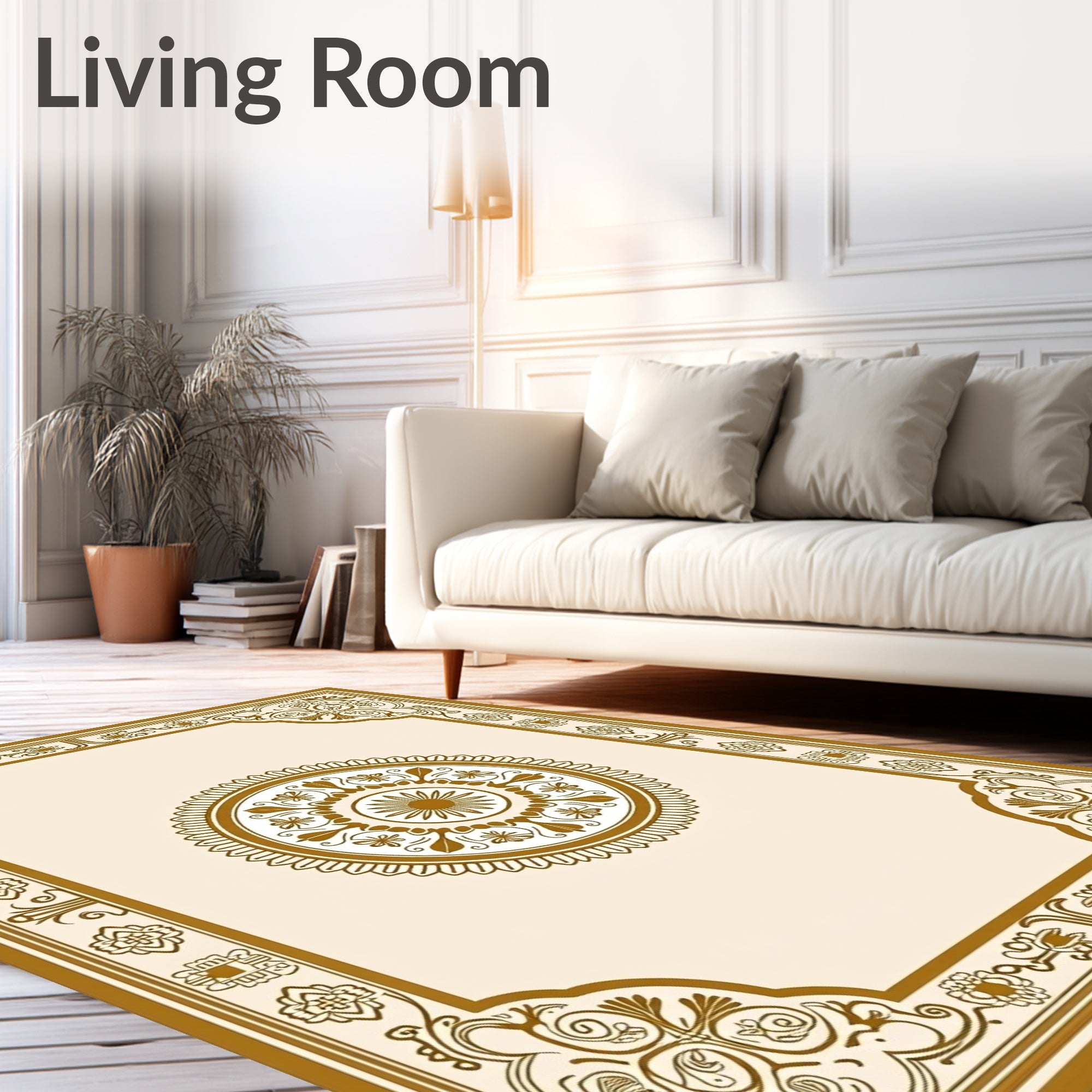 Golden Cream Arabesque Medallion Border Rug