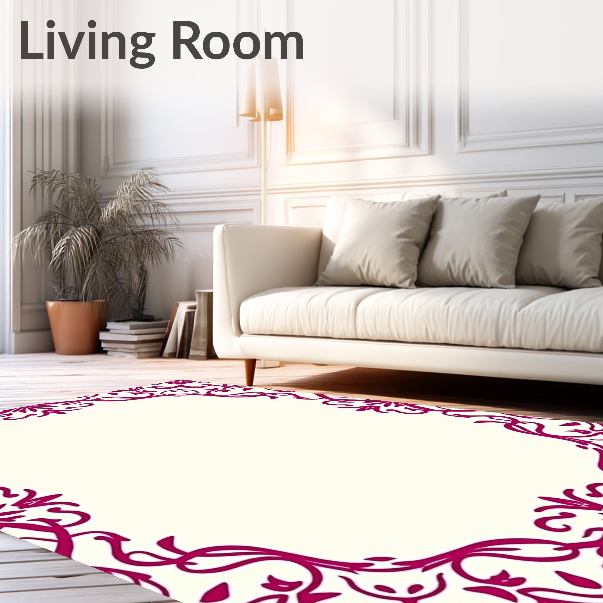 Victorian Magenta Floral Vine Border Rug
