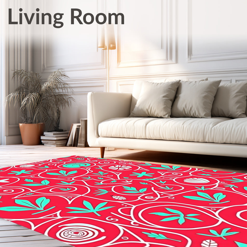 Whimsical Coral Tropical Vine Rug