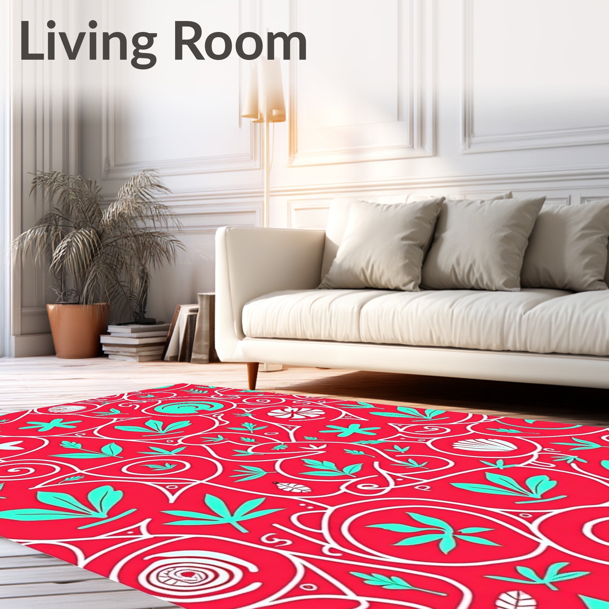 Whimsical Coral Tropical Vine Rug