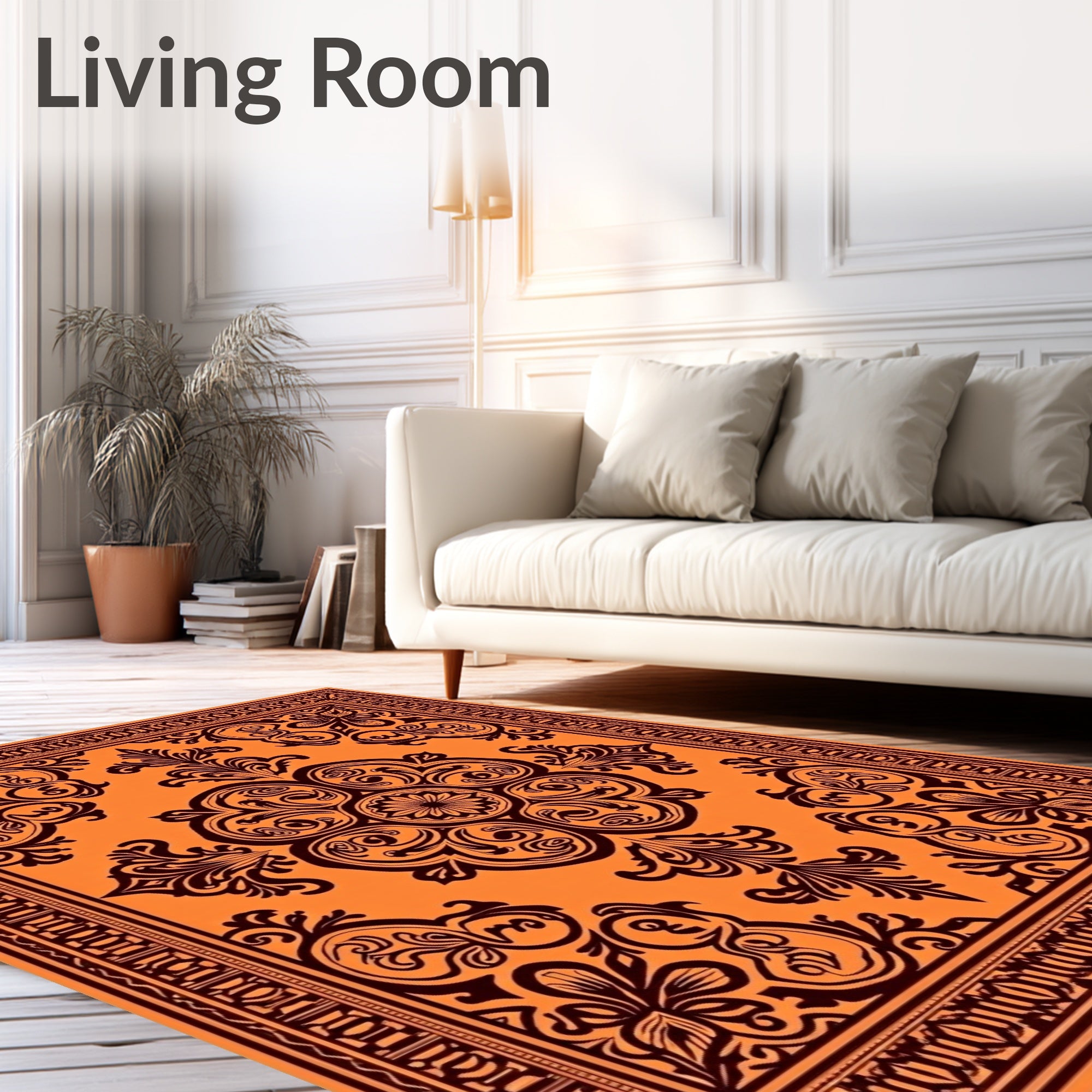 Radiant Orange Floral Medallion Border Rug