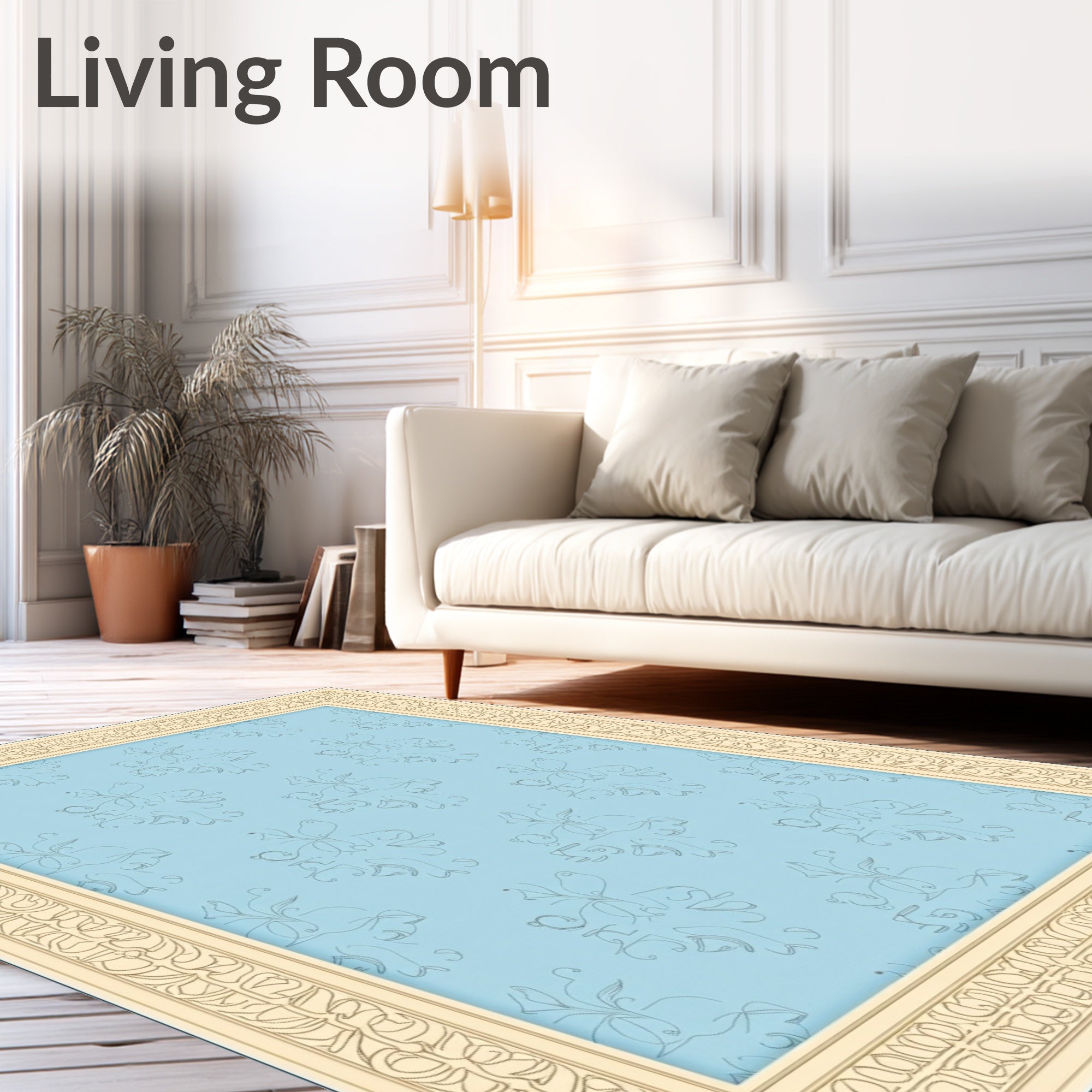 Pale Blue Floral Lace Medallion Rug