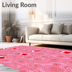 Whimsical Red Swirl Figures Pink Rug