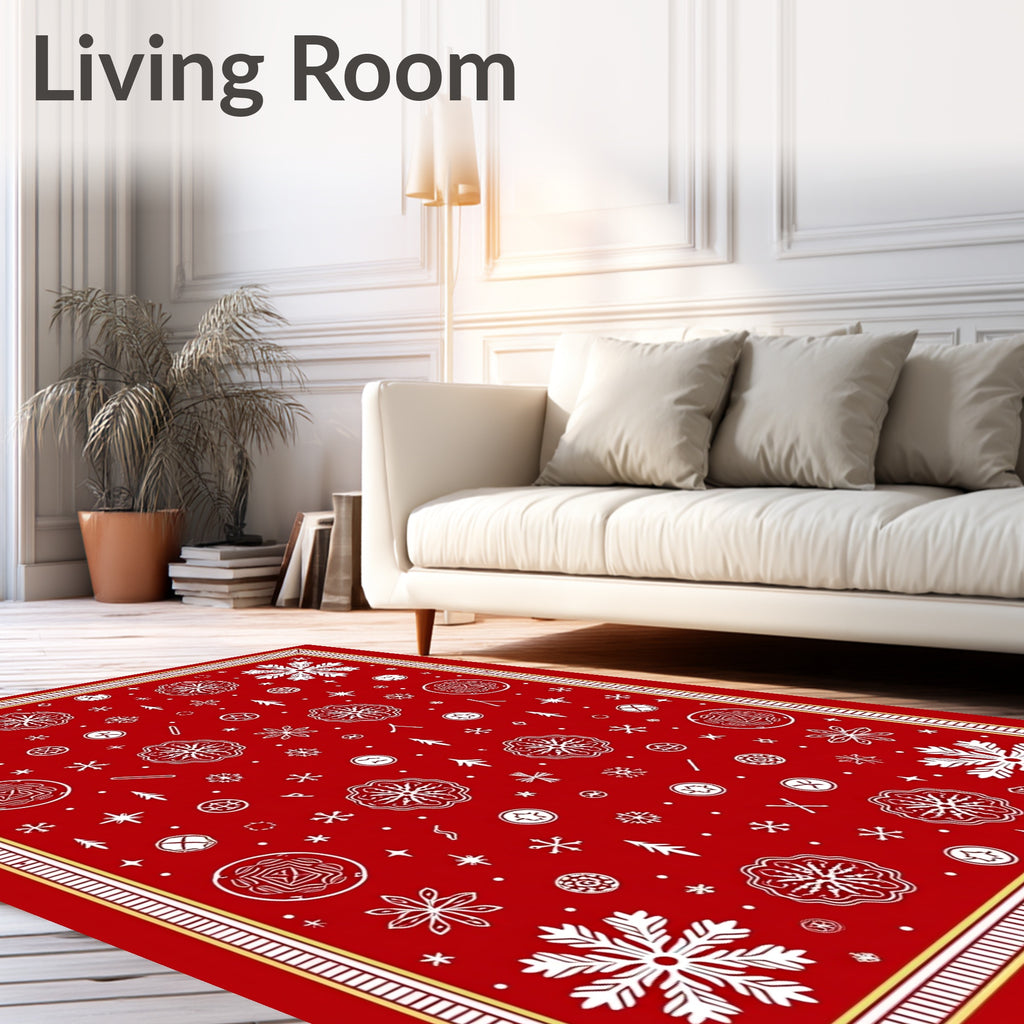 Bright Red Snowflake Medallion Collage Rug