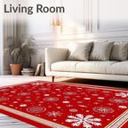 Bright Red Snowflake Medallion Collage Rug
