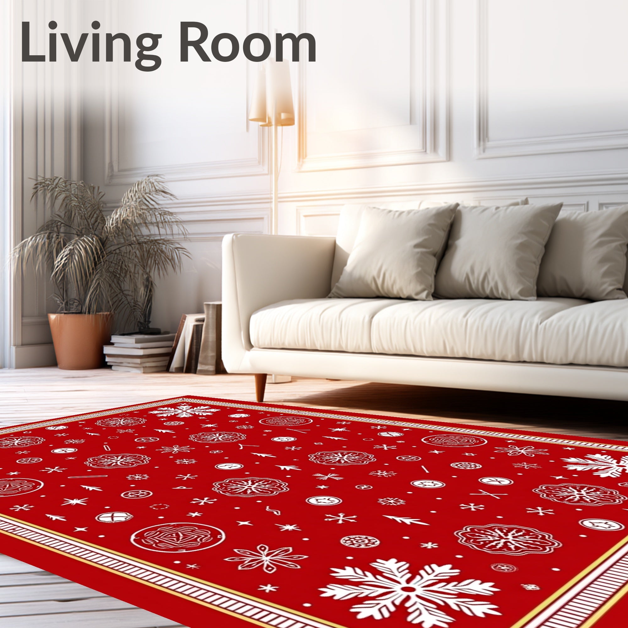 Bright Red Snowflake Medallion Collage Rug
