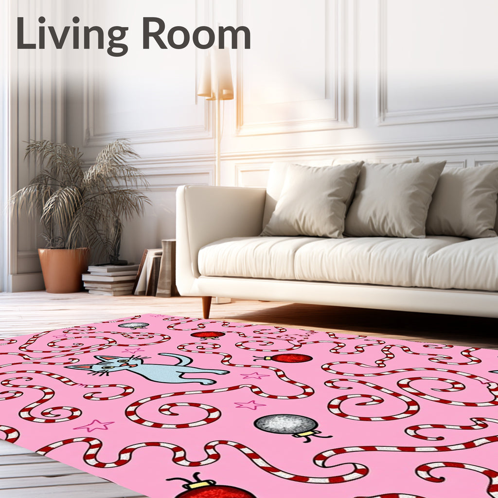 Playful Pink Kitten Candy Cane Ornament Rug