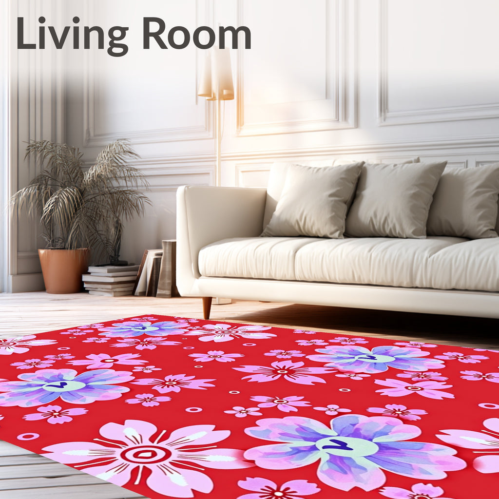 Crimson Cherry Blossom Garden Rug