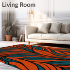 Tangerine Teal Flowing Organic Lines Rug