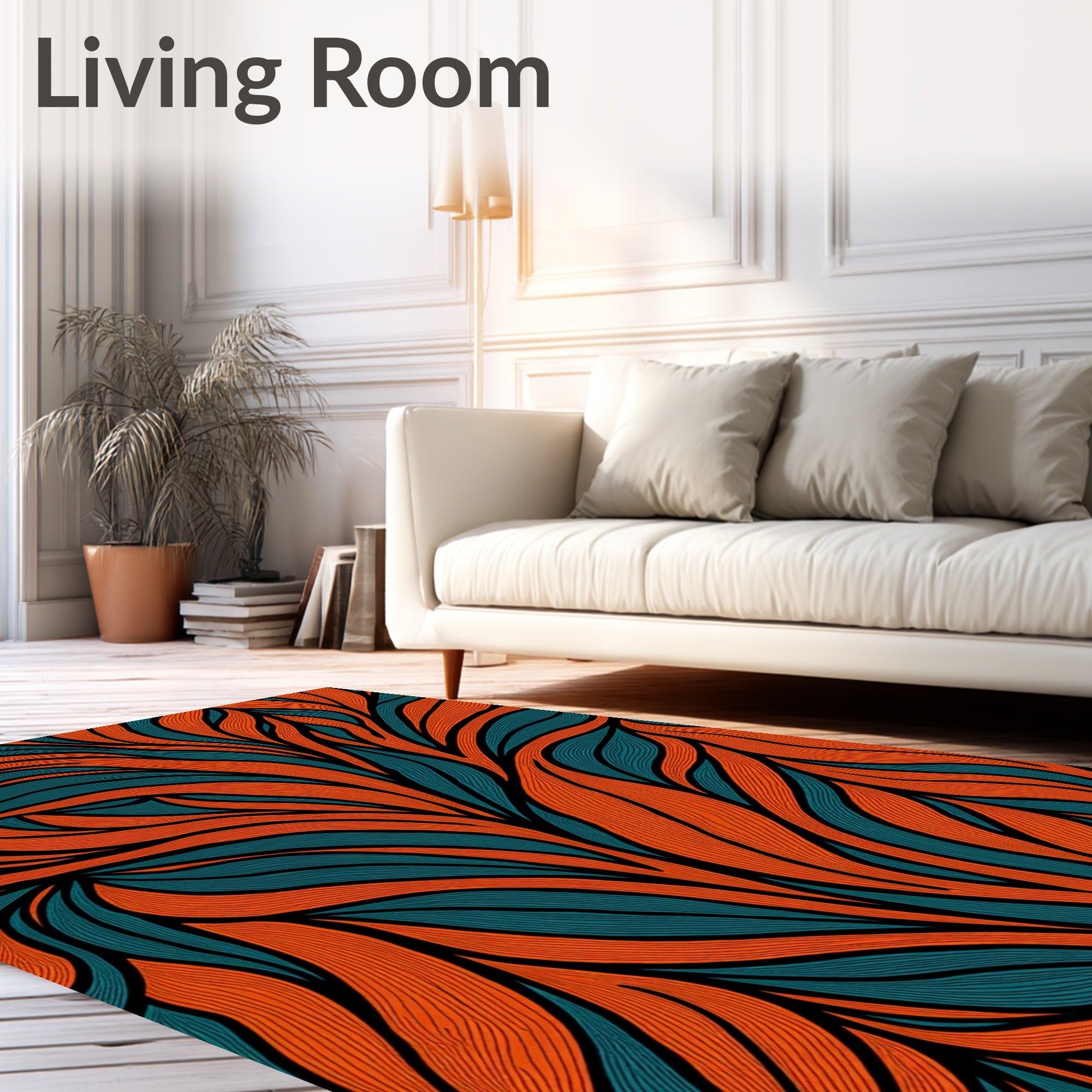 Tangerine Teal Flowing Organic Lines Rug