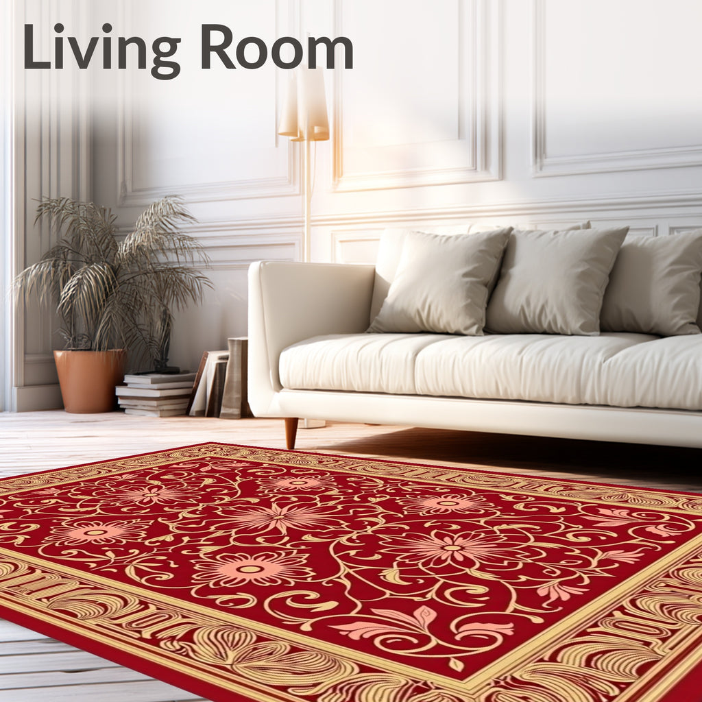 Crimson Floral Scrollwork Rug