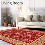 Crimson Floral Scrollwork Rug