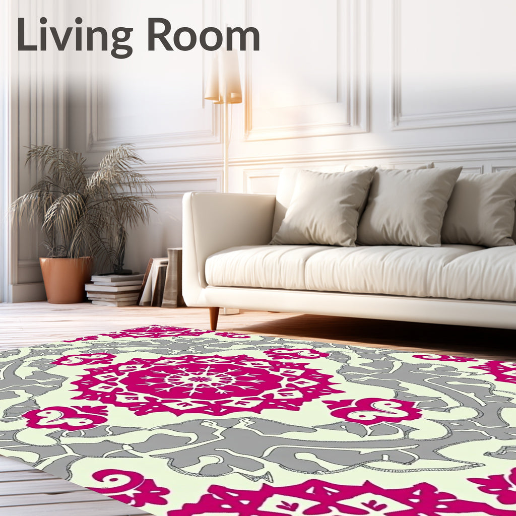 Fuchsia Gray Mandala Medallion Rug