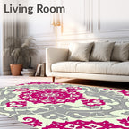 Fuchsia Gray Mandala Medallion Rug