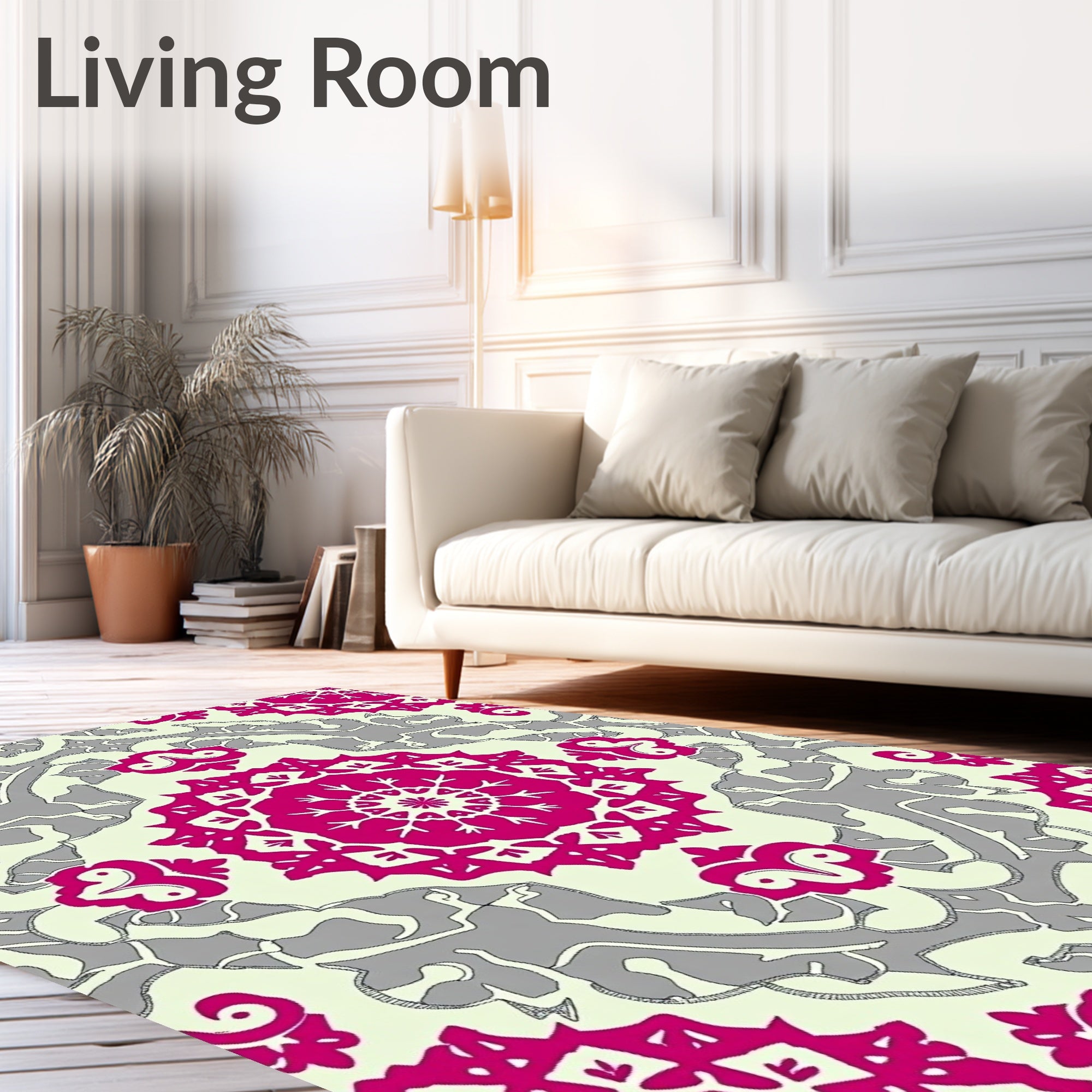 Fuchsia Gray Mandala Medallion Rug