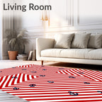 Nautical Red White Striped Anchor Rug