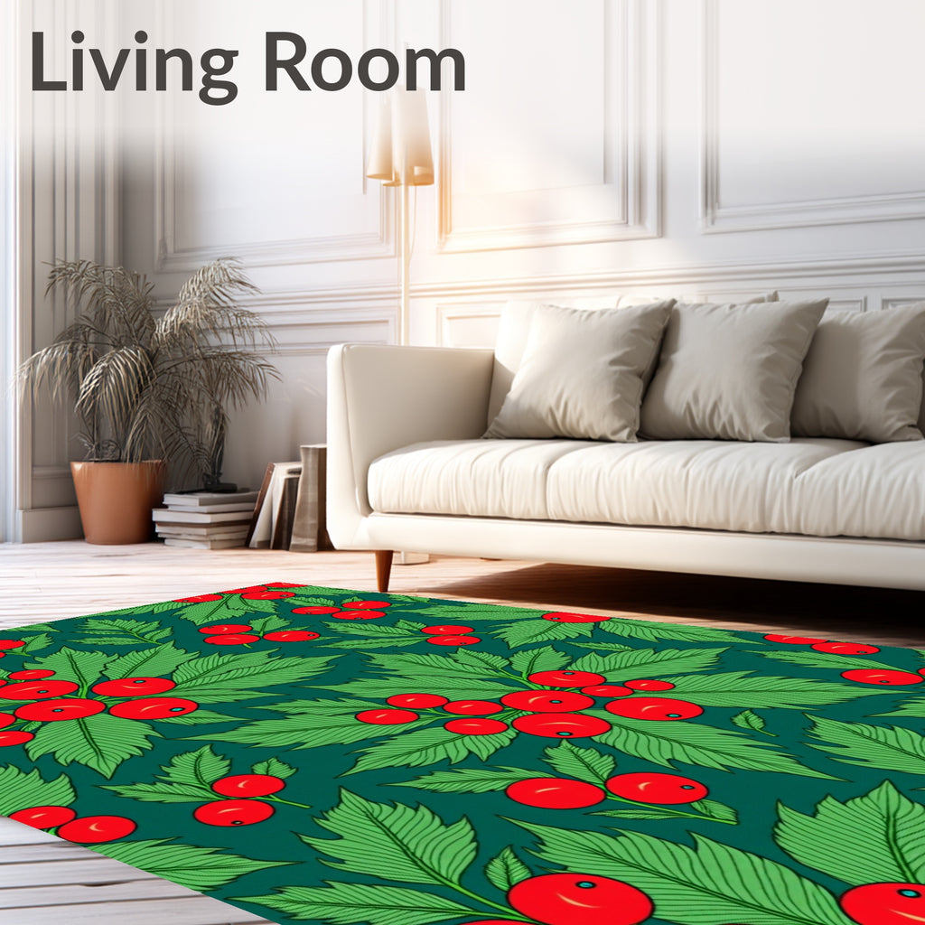 Vibrant Green Holly Berry Clusters Rug