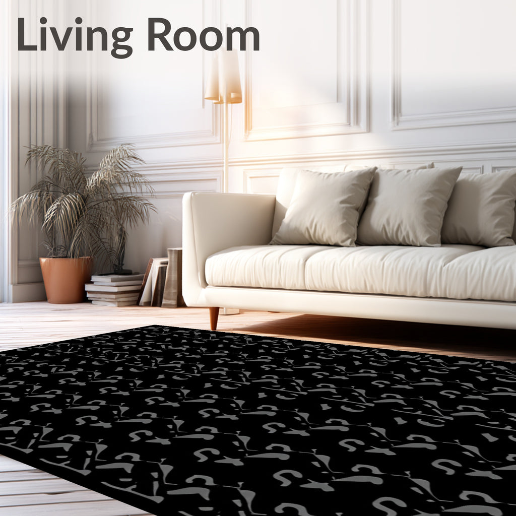Dark Gray Abstract Calligraphy Swirl Rug