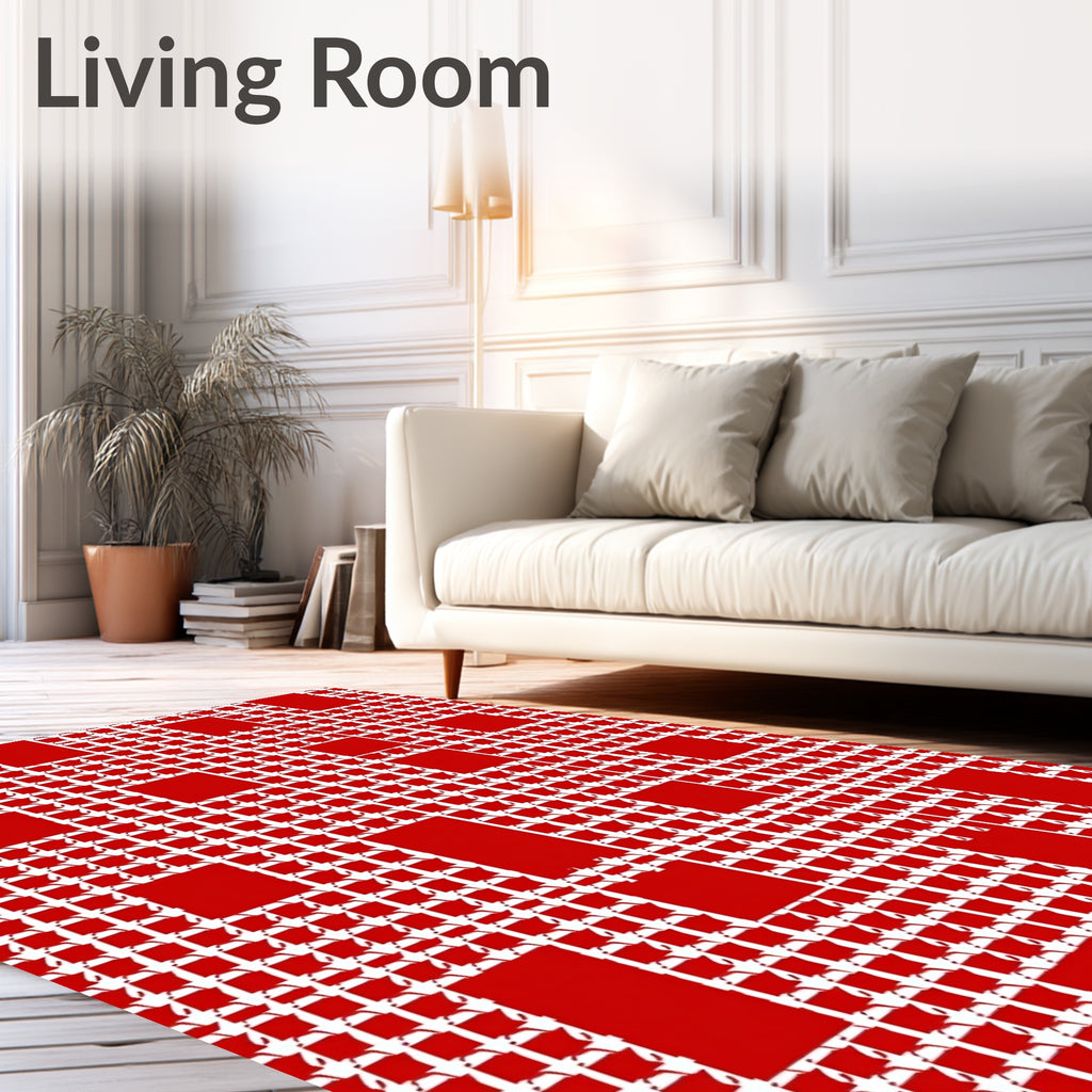 Bold Red Houndstooth Squares Rug
