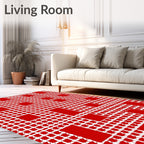 Bold Red Houndstooth Squares Rug