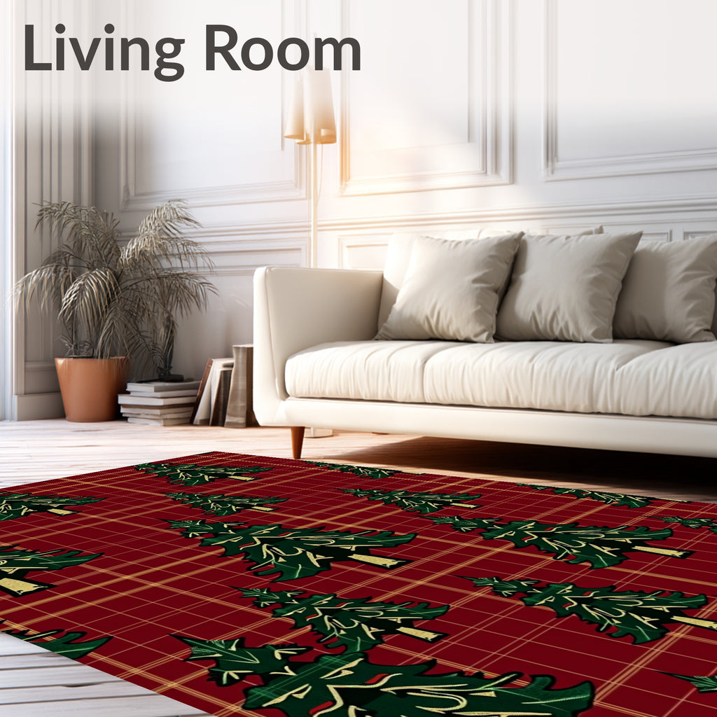 Crimson Tartan Evergreen Forest Rug
