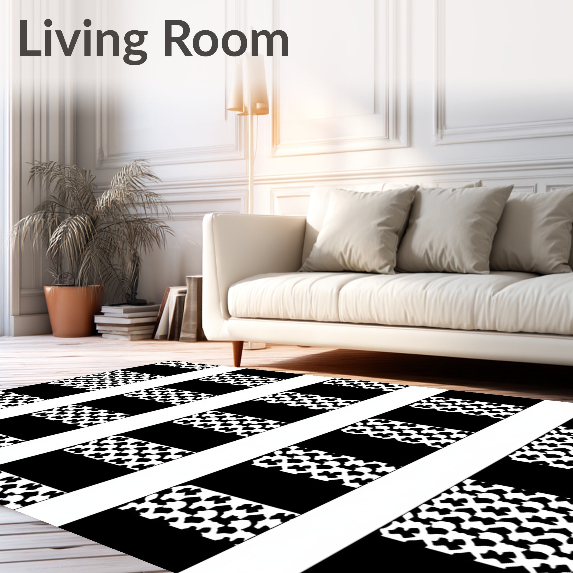 Graphic Black and White Optical Stripe Rug