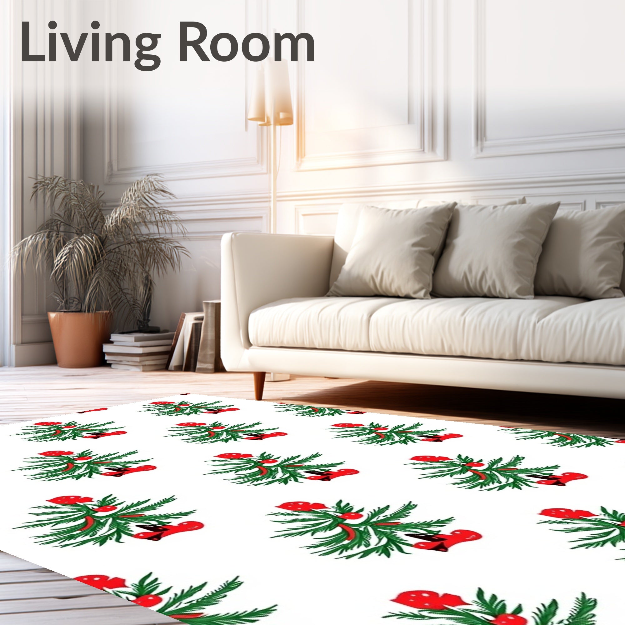 Green Christmas Tree with Red Baubles Rug