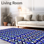 Electric Blue White Floral Damask Rug