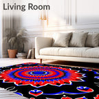 Vivid Red Blue Black Floral Mandala Rug