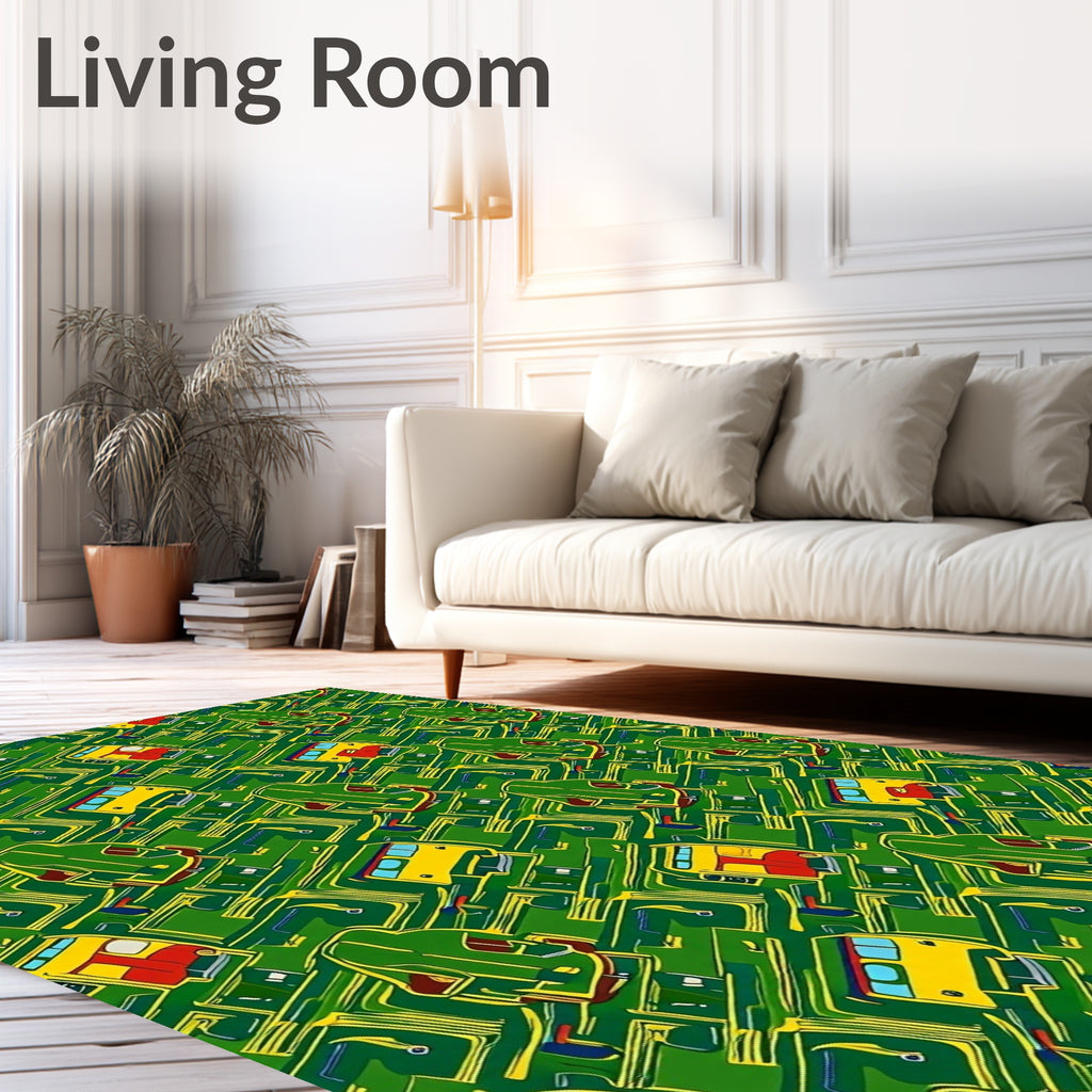 Green Yellow Bus Transportation Repeat Rug