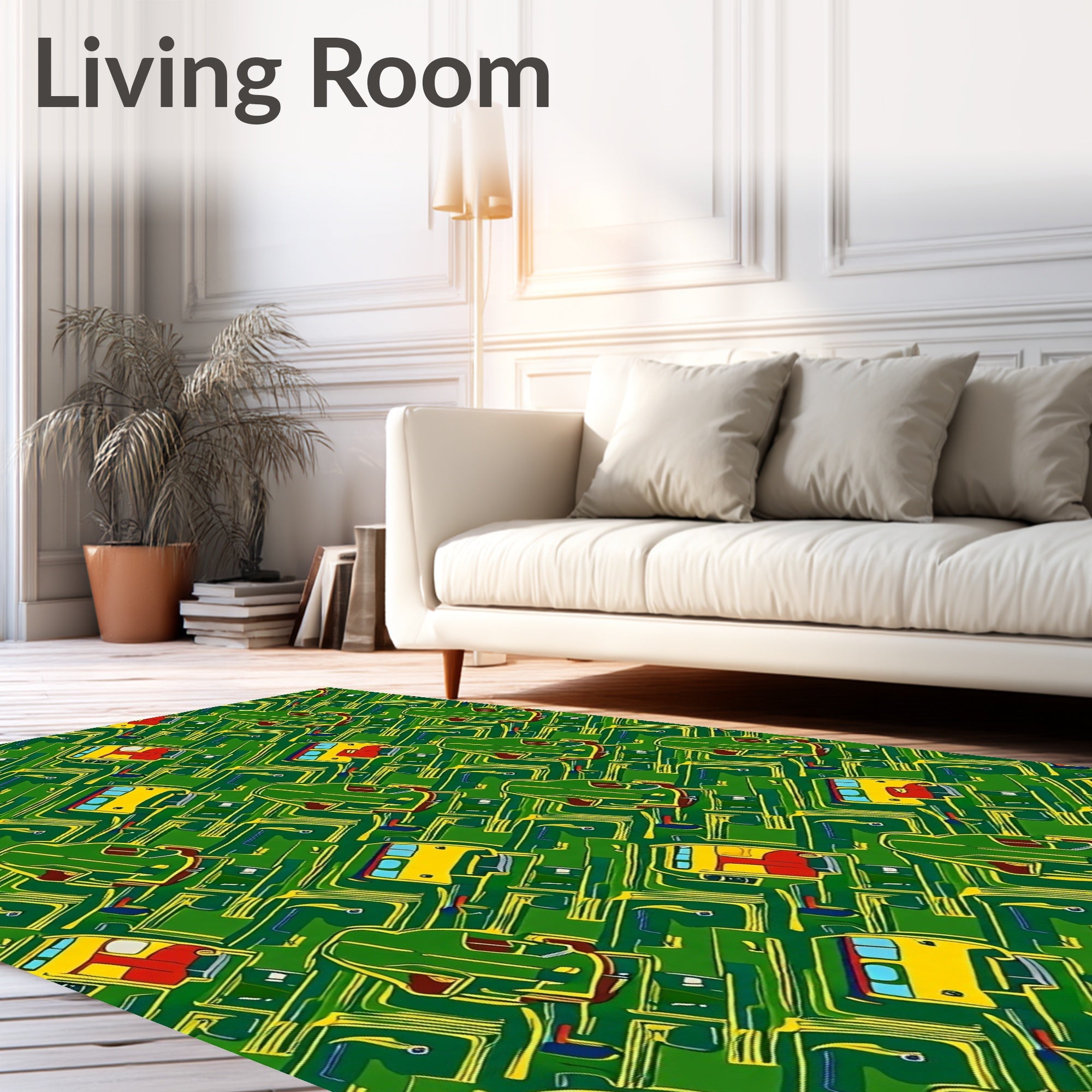 Green Yellow Bus Transportation Repeat Rug