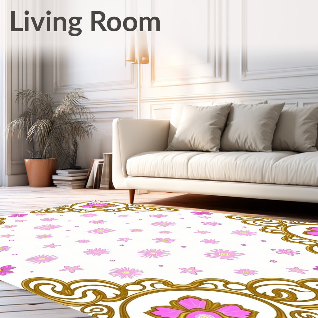 Gold Floral Medallion Pink Daisy Rug