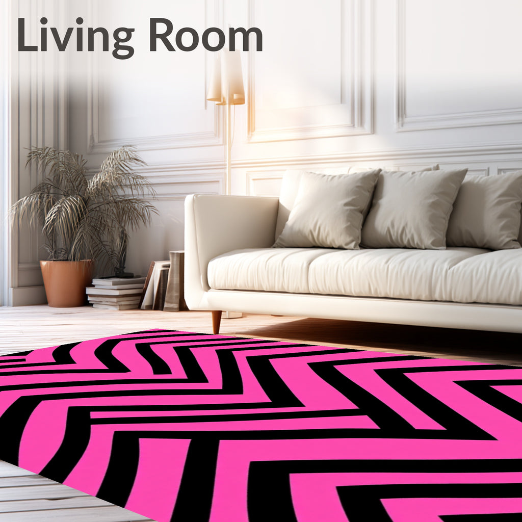 Vibrant Pink Black Zigzag Lines Rug