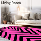 Vibrant Pink Black Zigzag Lines Rug