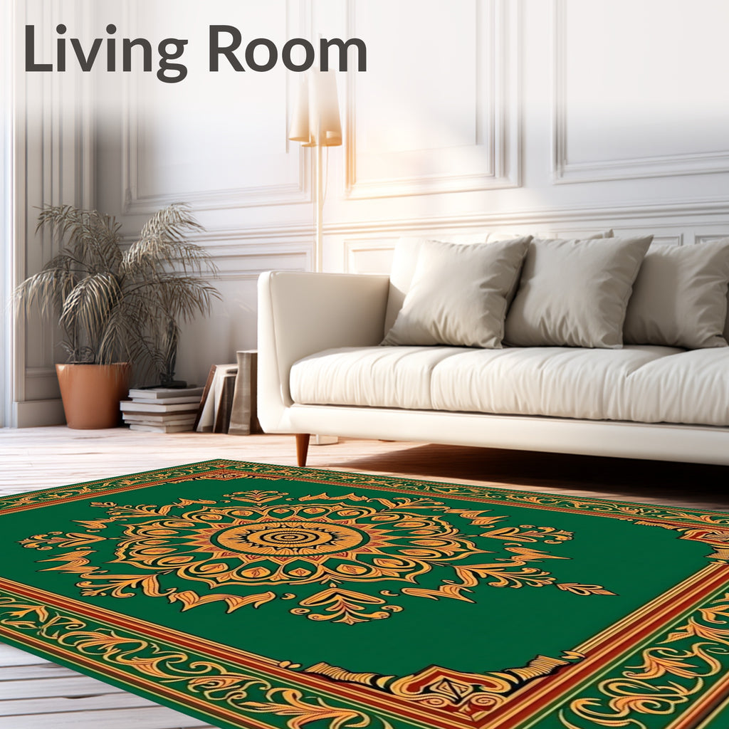 Emerald Green Floral Medallion Border Rug
