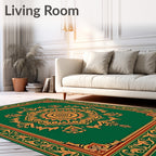 Emerald Green Floral Medallion Border Rug