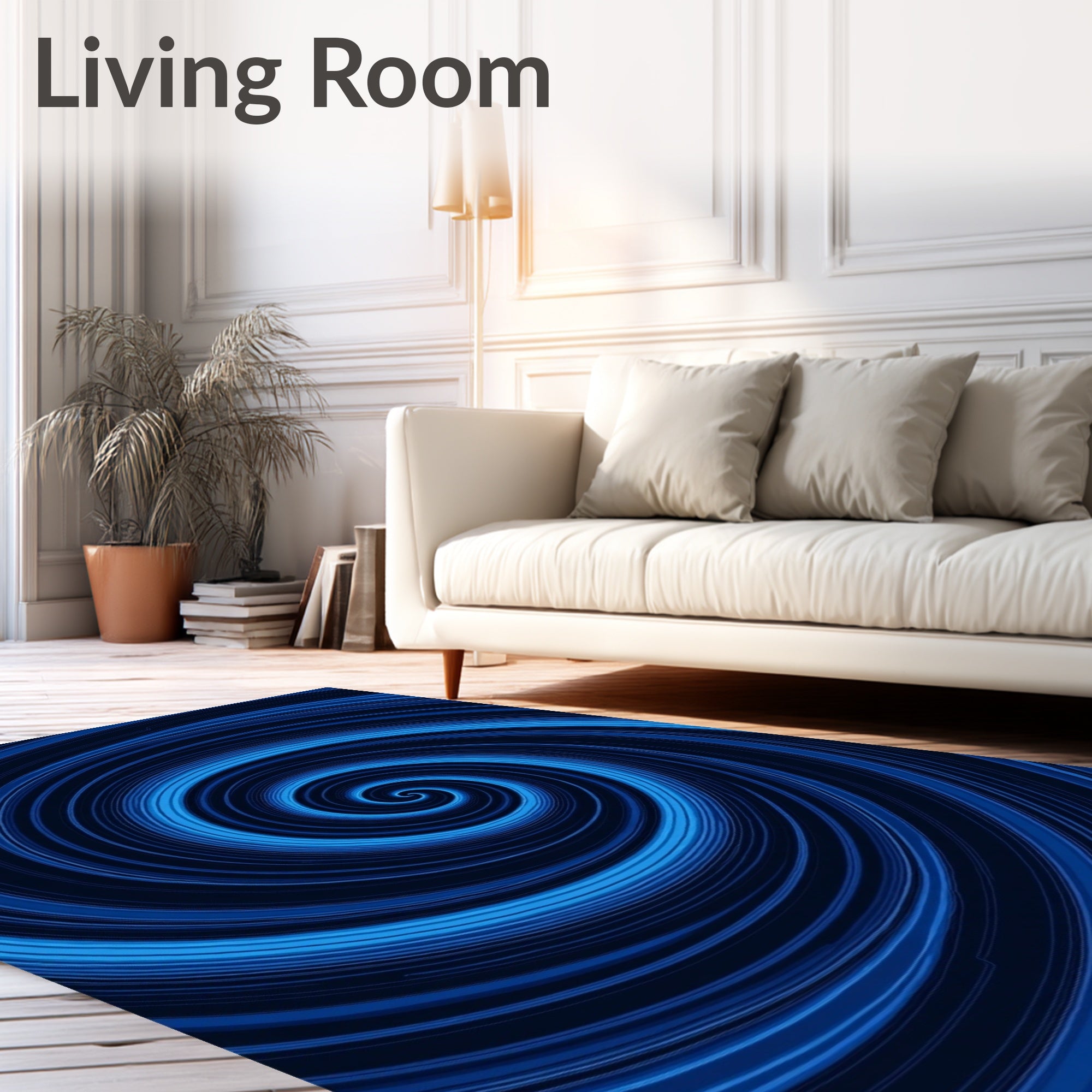 Deep Blue Swirling Vortex Rug