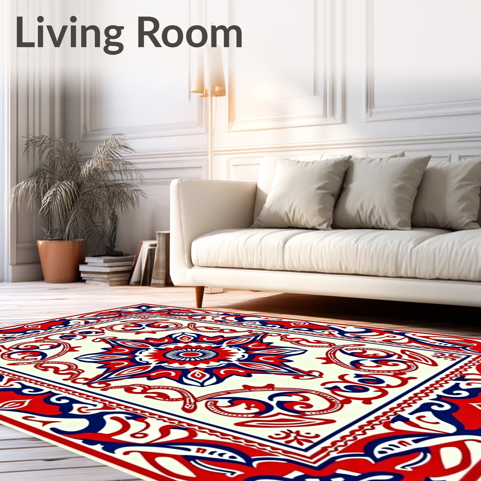 Crimson Navy White Medallion Mandala Rug