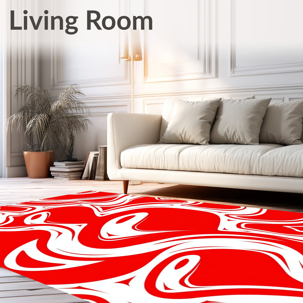 Bold Crimson Swirl Abstract Rug