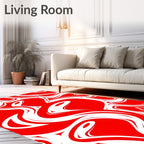 Bold Crimson Swirl Abstract Rug